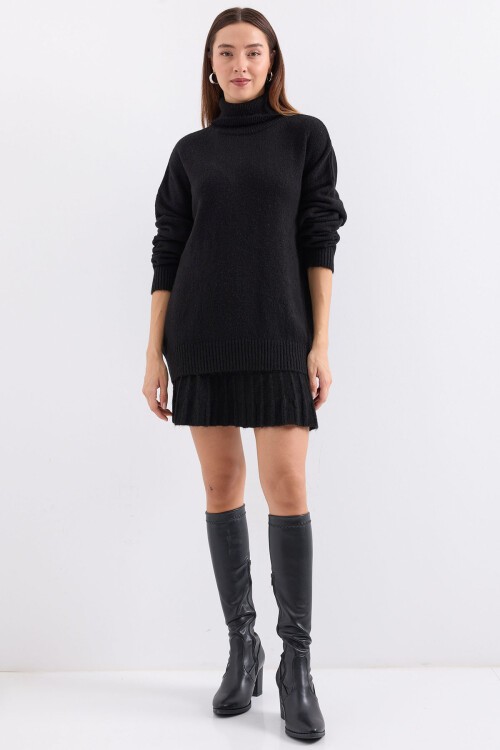 Merterium 15891 Kazak Etek Triko İkili Takım - Siyah