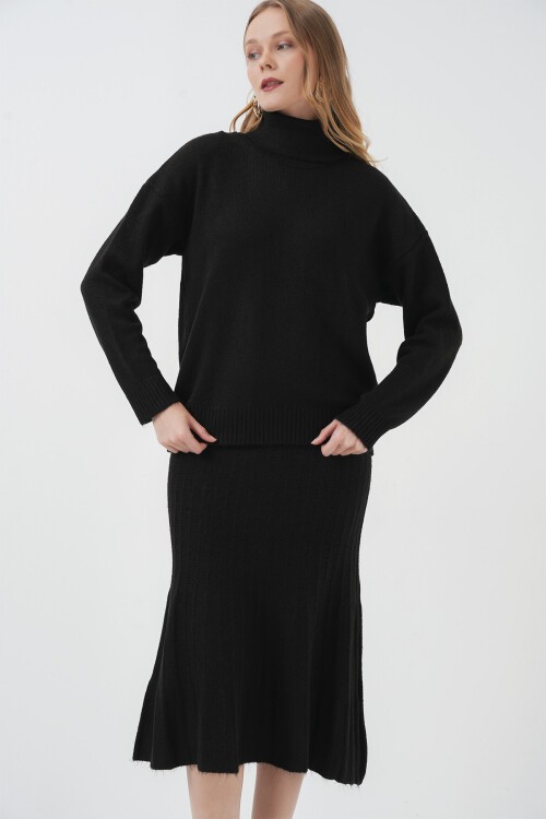 Merterium 15892 Kazak Etek Triko İkili Takım - Siyah