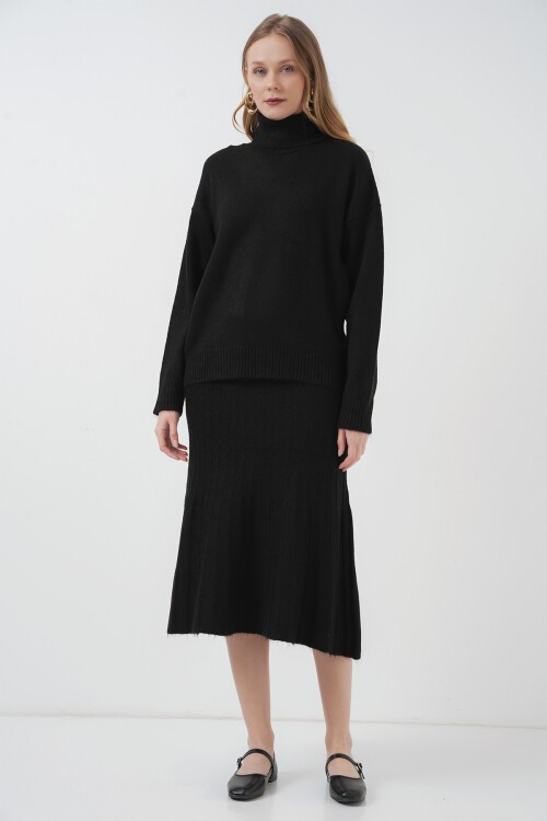 Merterium 15892 Kazak Etek Triko İkili Takım - Siyah