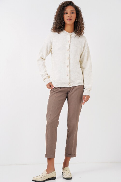 Merterium 15912 Kadın Düğmeli Hırka - Ekru