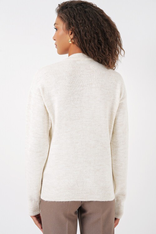 Merterium 15912 Kadın Düğmeli Hırka - Ekru