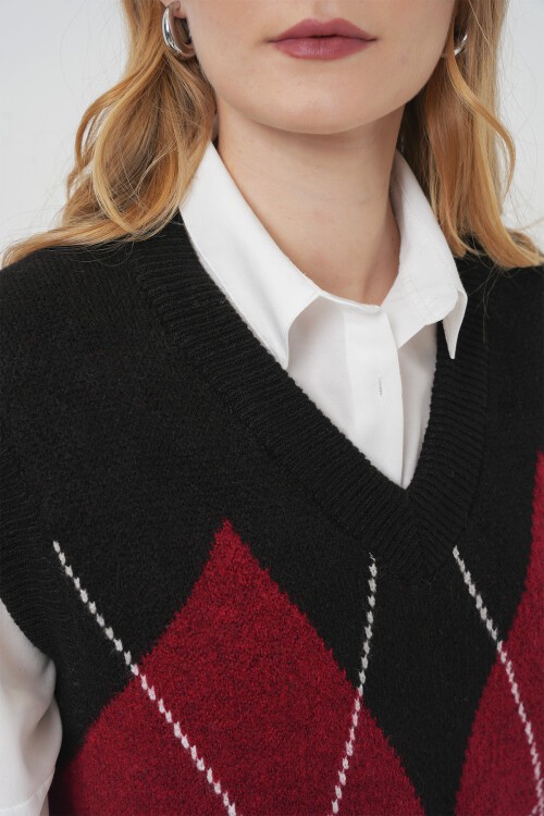 Merterium 15914 V Yaka Triko Süveter - D. Siyah