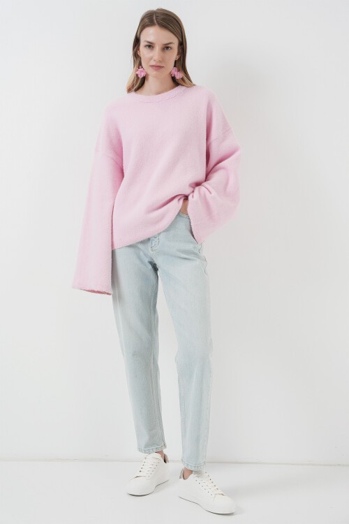 Merterium 15915 Yumuşak Dokulu Triko Kazak - Pembe