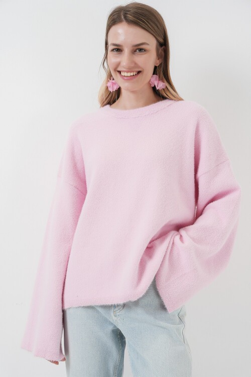 Merterium 15915 Yumuşak Dokulu Triko Kazak - Pembe