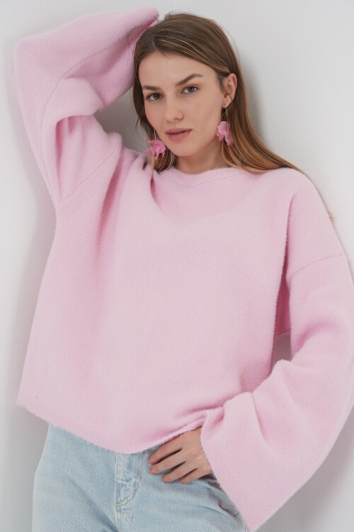 Merterium 15915 Yumuşak Dokulu Triko Kazak - Pembe