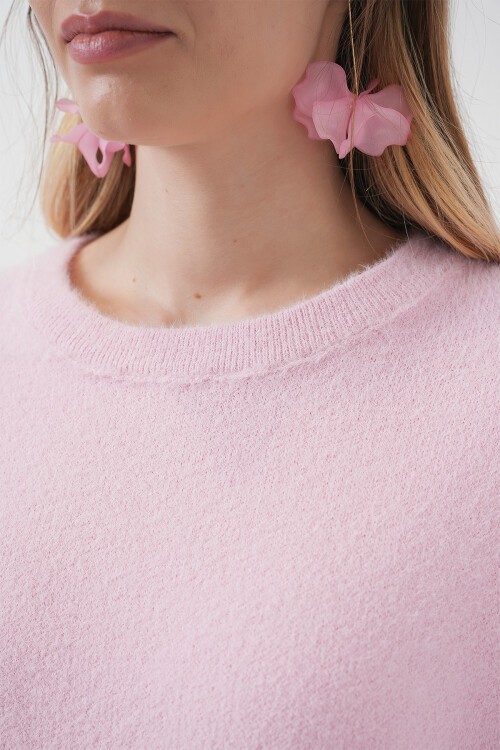 Merterium 15915 Yumuşak Dokulu Triko Kazak - Pembe