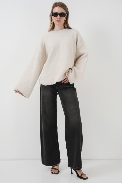 Merterium 15915 Yumuşak Dokulu Triko Kazak - Taş