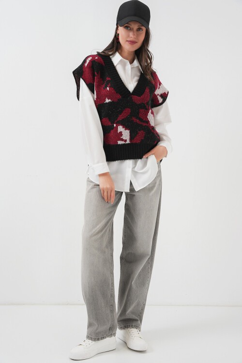 Merterium 15923 Kadın Oversize Triko Süveter - Siyah