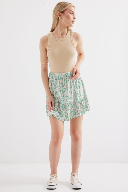 Merterium 1884 Desenli Viskon Mini Etek - E.Yeşil