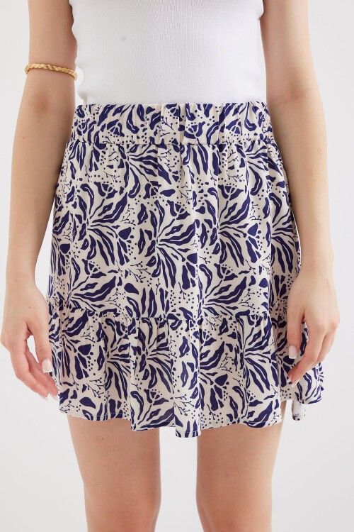 Merterium 1884 Desenli Viskon Mini Etek - Lacivert