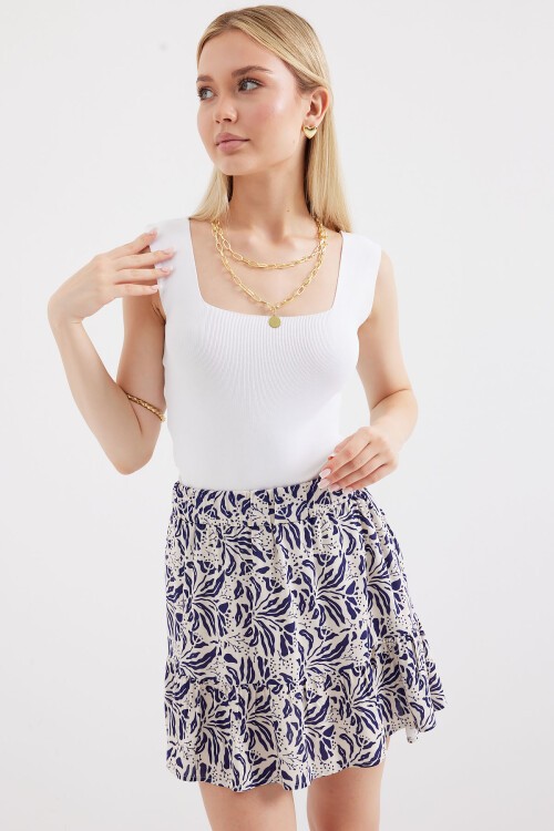 Merterium 1884 Desenli Viskon Mini Etek - Lacivert