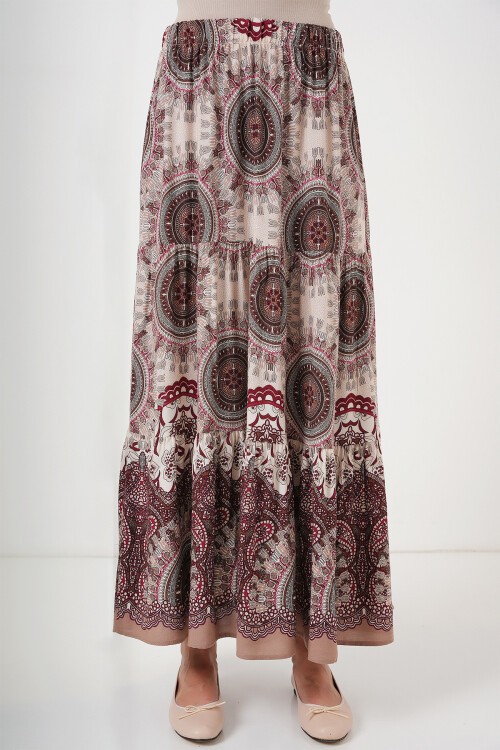 Merterium 1898 Desenli Uzun Etek - Kahverengi