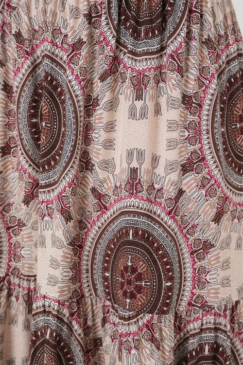 Merterium 1898 Desenli Uzun Etek - Kahverengi