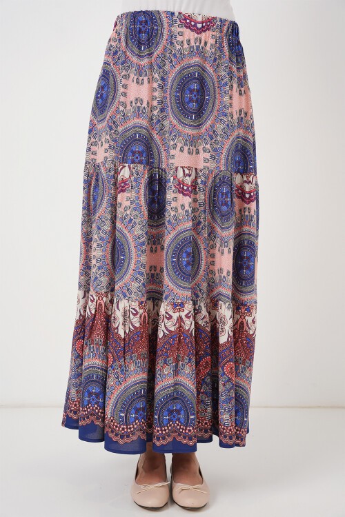 Merterium 1898 Desenli Uzun Etek - Saks