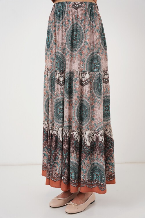 Merterium 1898 Desenli Uzun Etek - Zümrüt Yeşili