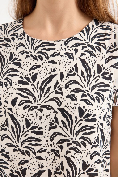 Merterium 1962 Desenli Viskon Siyah Krem Elbise