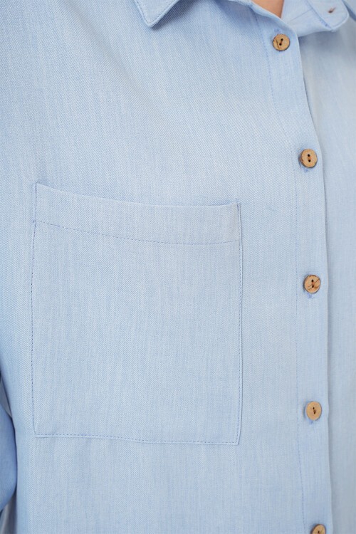 Merterium 20126 Oversize Keten Gömlek - Mavi