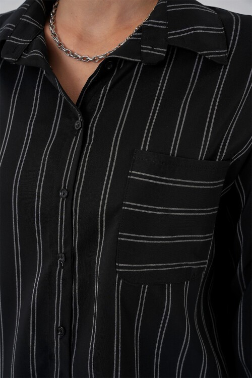 Merterium 20143 Cepli Oversize Gömlek - Siyah