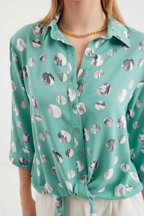 Merterium 20243 Önü Bağlamalı Desenli Gömlek - Çağla
