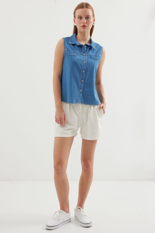 Merterium 20257 Sıfır Kol Kot Gömlek - Lacivert