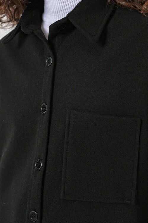 Merterium 20273 Tek Cepli Düğmeli Kaşe Gömlek - Siyah
