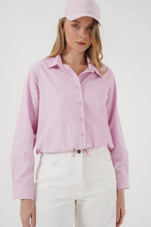 Merterium 20276 Uzun Kol Çizgili Gömlek - Pembe