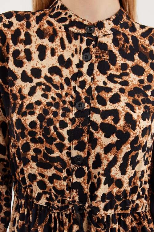 Merterium 2144 Hakim Yaka Tesettür Elbise - A.Kahve