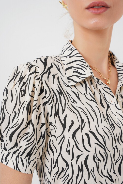 Merterium 2213 Kısa Kol Viskon Elbise - C.Beyaz