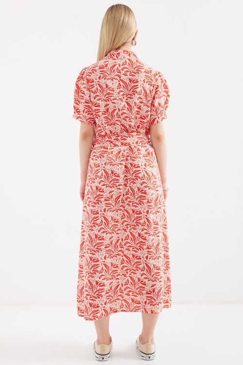 Merterium 2213 Kısa Kol Viskon Elbise - Kırmızı