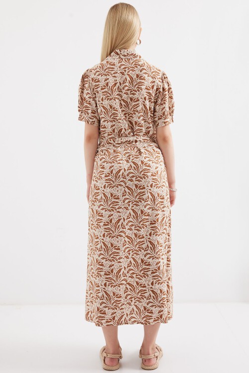 Merterium 2213 Kısa Kol Viskon Elbise - Taba