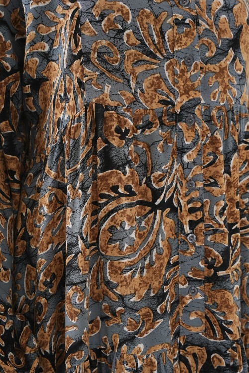 Merterium 2423 Otantik Desenli Tesettür Elbise - A.Gri