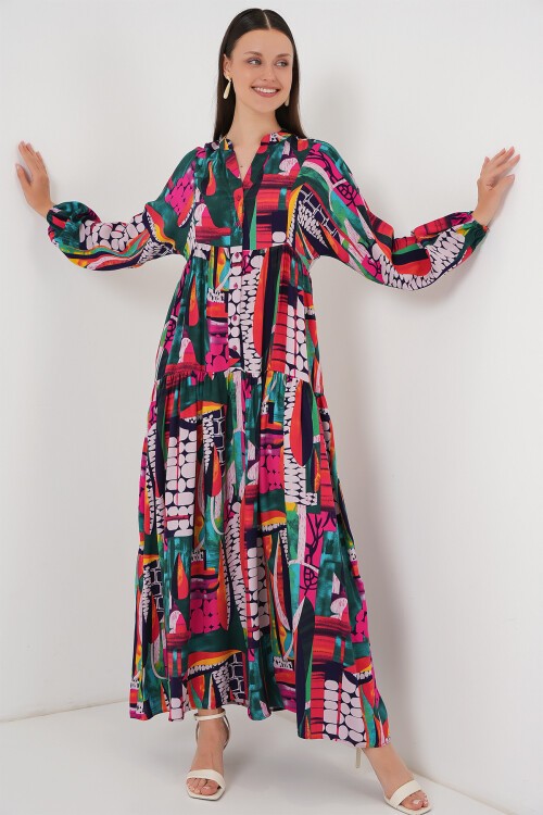 Merterium 2423 Otantik Desenli Tesettür Elbise - ÇOK RENKLİ 2