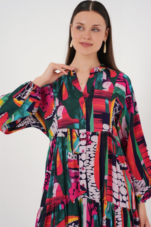 Merterium 2423 Otantik Desenli Tesettür Elbise - ÇOK RENKLİ 2