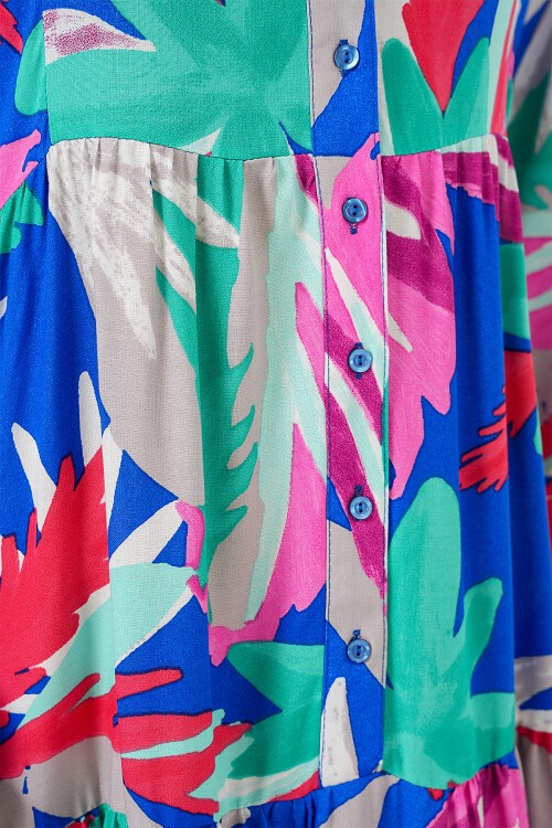 Merterium 2423 Otantik Desenli Tesettür Elbise - D.Pembe