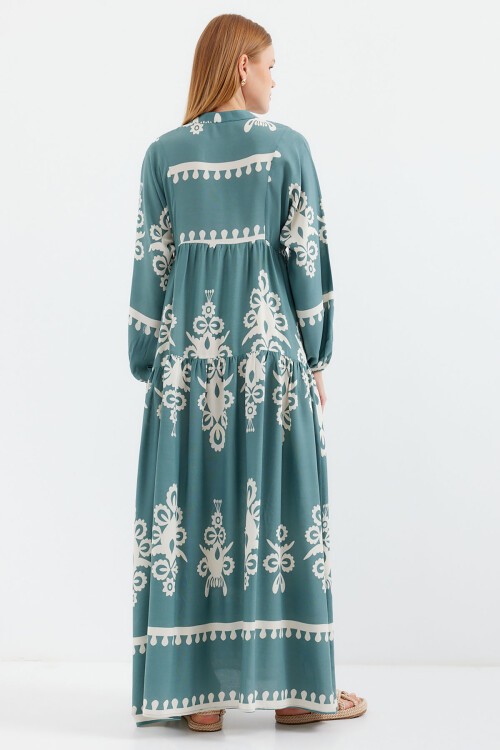 Merterium 2423 Otantik Desenli Tesettür Elbise - F.Mint