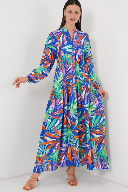 Merterium 2423 Otantik Desenli Tesettür Elbise - Lacivert 10