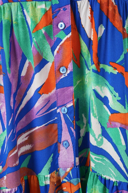 Merterium 2423 Otantik Desenli Tesettür Elbise - Lacivert 10