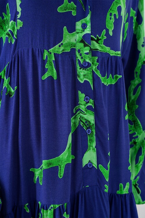 Merterium 2423 Otantik Desenli Tesettür Elbise - MOR-YEŞİL