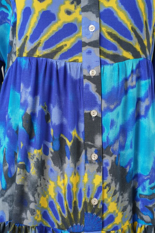 Merterium 2423 Otantik Desenli Tesettür Elbise - N. Saks