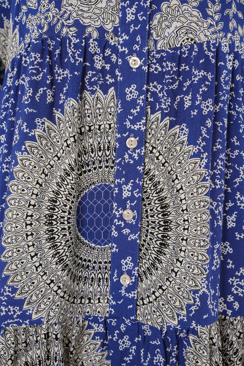 Merterium 2423 Otantik Desenli Tesettür Elbise - Saks 4