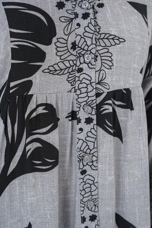 Merterium 2423 Otantik Desenli Tesettür Elbise - Taş