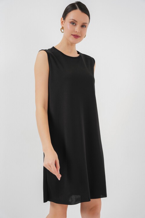 Merterium 2535 Kolsuz Midi Elbise Astarı İçlik Jüpon - Siyah