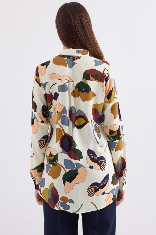 Merterium 3721 Grafik Desenli Gömlek - K. Bej