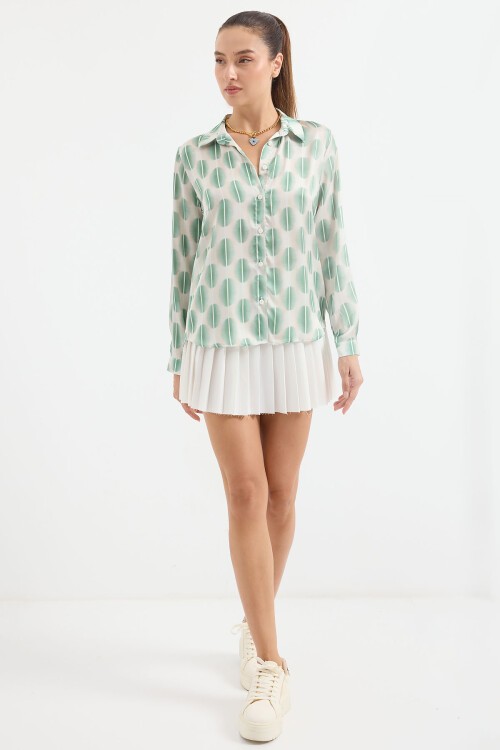 Merterium 3964 Hafif Dökümlü Saten Gömlek - B. Haki