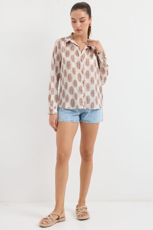 Merterium 3964 Hafif Dökümlü Saten Gömlek - B.Kahverengi