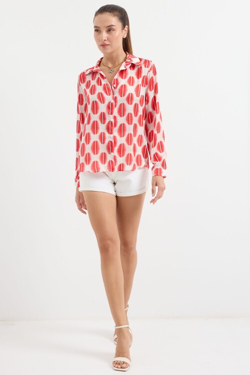 Merterium 3964 Hafif Dökümlü Saten Gömlek - B.Kırmızı