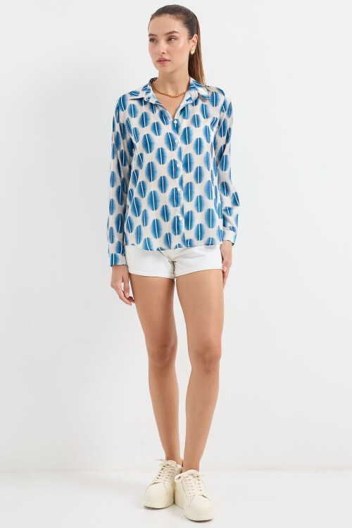 Merterium 3964 Hafif Dökümlü Saten Gömlek - B.Mavi