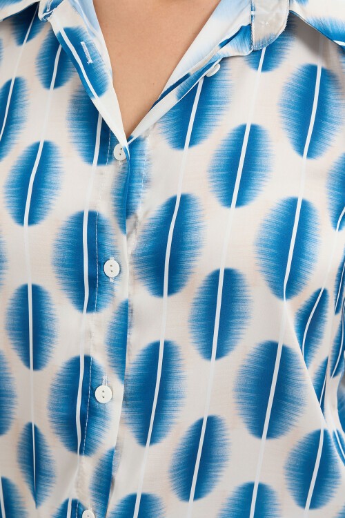 Merterium 3964 Hafif Dökümlü Saten Gömlek - B.Mavi