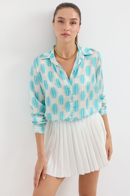 Merterium 3964 Hafif Dökümlü Saten Gömlek - B.Turkuaz