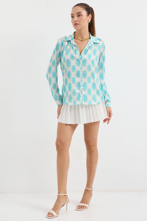 Merterium 3964 Hafif Dökümlü Saten Gömlek - B.Turkuaz